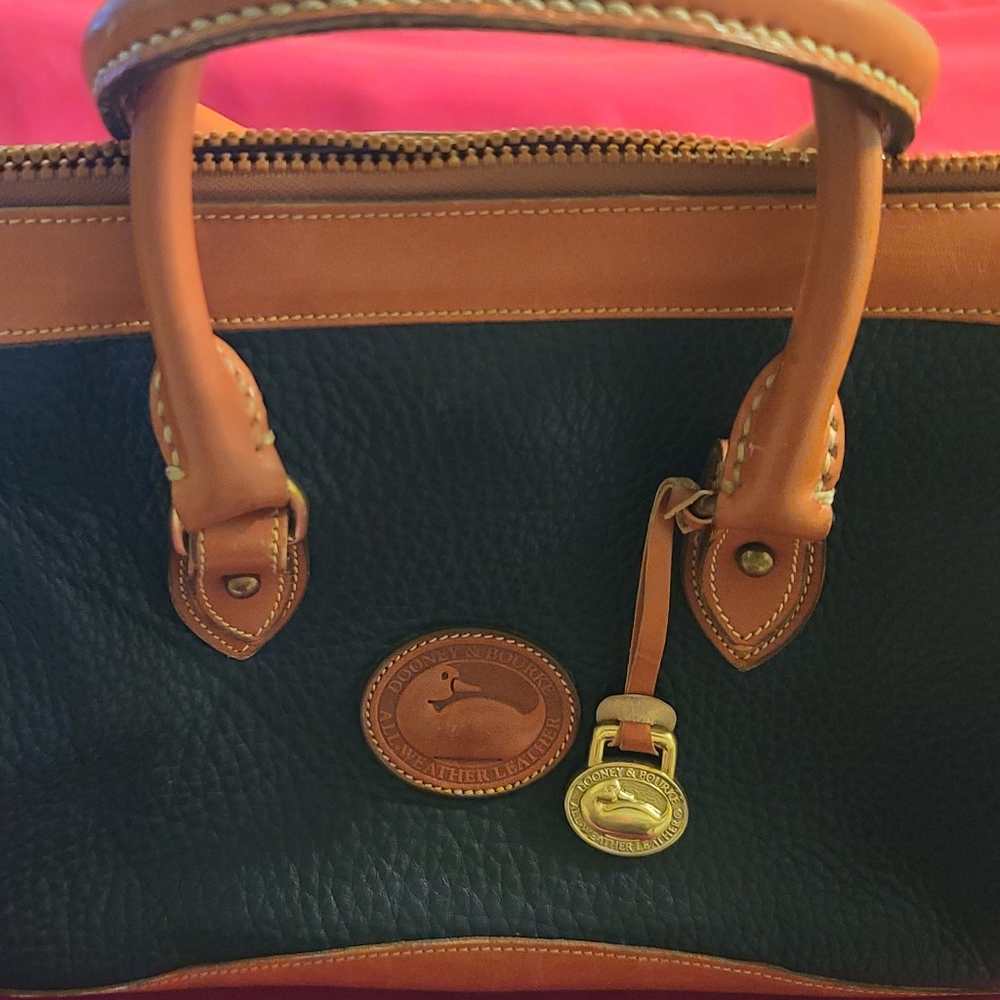 Vintage Dooney & Bourke Deep Midnight Blue AWL Satchel Bag with British Tan Trim